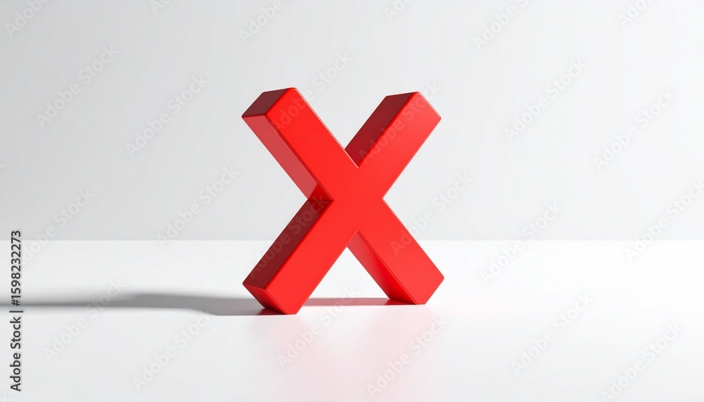 Obraz premium A bold red X symbol standing on a white background. A 3D illustration representing cancellation, rejection, and wrong decisions.