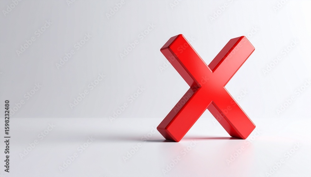 Obraz premium A three-dimensional red 'X' symbol representing concepts of rejection, error, and cancellation on a white background.
