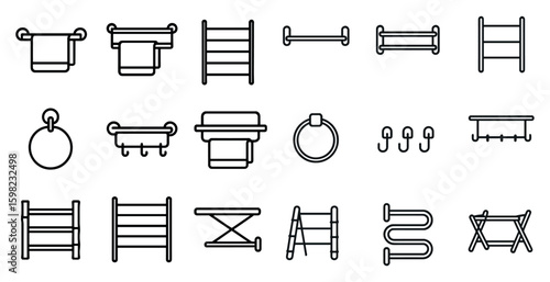 Bathroom essentials outline icons set – linear, minimalist, daily use symbols