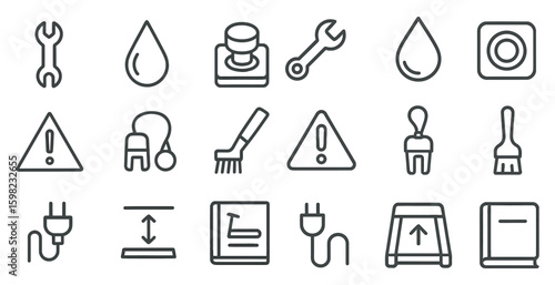 Maintenance and repair line icons set – outline, tools, diy symbols and equipment