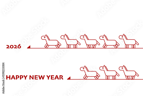 馬アイコンと矢印の2026年午年年賀状イラスト