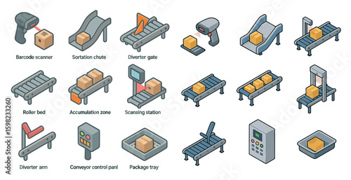 Warehouse logistics icons set – isometric, packaging, supply chain graphics
