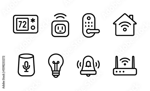 Smart home technology icons: linear style for modern devices and automation