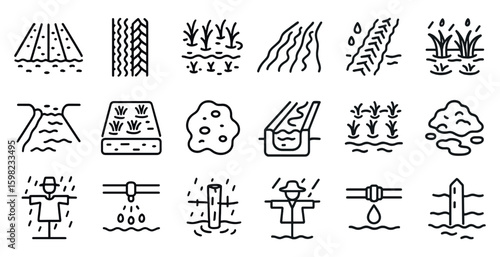 Agriculture and farming outline icons set – linear, farm, cultivation symbols