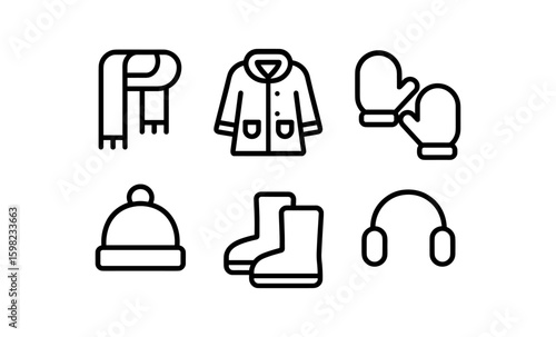 Winter clothing essentials in minimalist linear style