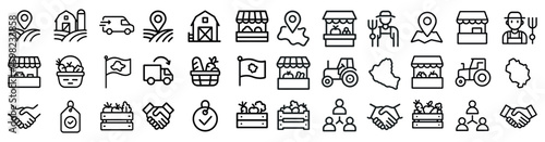 Farm and agriculture icons set – outline, line, rural and farming symbols