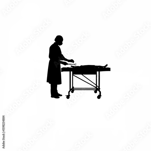 Surgeon preparing for transplant silhouette on white background