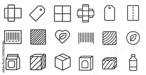 Packaging and shipping outline icons set – linear, solid, logistics symbols
