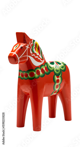 Isolated Red Dala Horse Figurine on Transparent Background