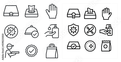 Hygiene and safety icons set – outline, handwashing, clean and protection symbols