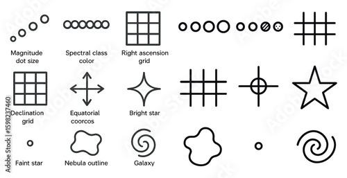 Astronomy and space outline icons set – celestial, cosmic, star symbols collection