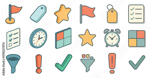 Business and productivity icons set – flat, filled, office and task management symbols
