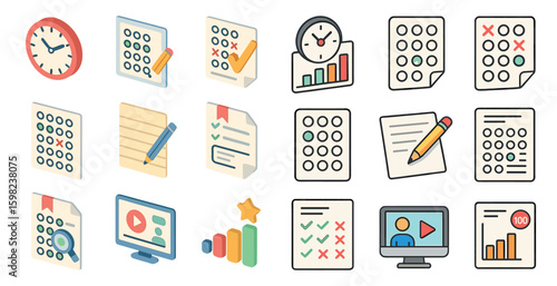 Education and learning outline icons set – flat, symbols for school and study tools