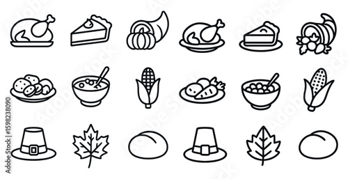 Wallpaper Mural Thanksgiving and harvest outline icons set – linear, festive, autumn symbols Torontodigital.ca
