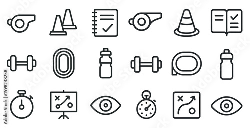 Fitness and training outline icons set – workout, exercise, gym symbols