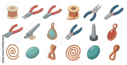 Jewelry making 3d icons set – crafting, design, beading essentials
