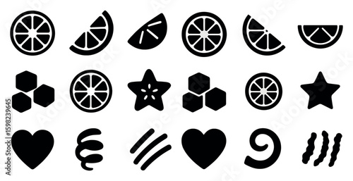 Food and fruit silhouette icons set – filled, solid, culinary symbols