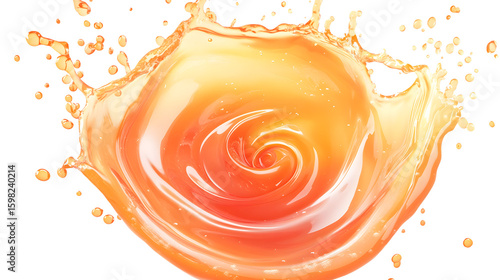 Vibrant Circular Peach Juice Splash Swirl with Peach Floating Isolated