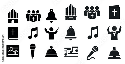 Church and worship silhouette icons set – religious, faith, spiritual symbols