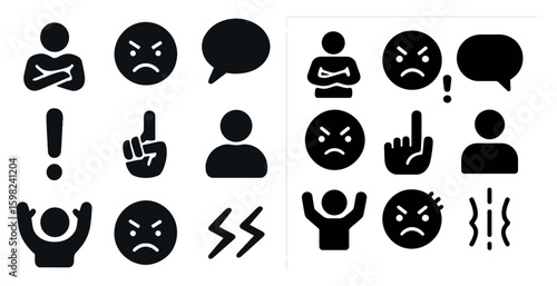 Emotions and expressions icons set – solid, filled, emotion and mood symbols