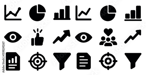 Business analytics icons set – solid, filled, data visualization symbols