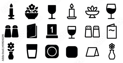 Dining and tableware silhouette icons set – solid, filled, kitchen and culinary symbols