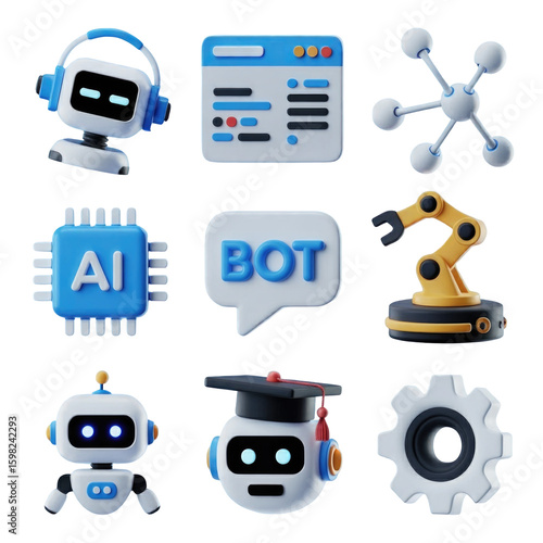 Artificial intelligence and robots icons technology and innovation conceptual design