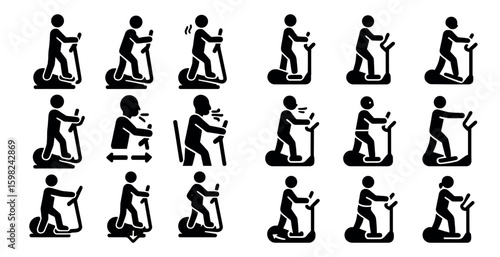 Winter fitness solid icons set – exercise, health, workout silhouettes