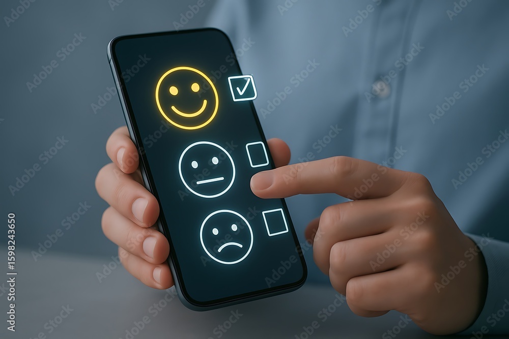 custom made wallpaper toronto digitalPerson hands holding smartphone selecting happy face
