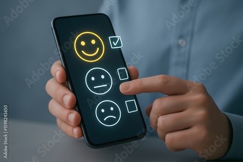 Wallpaper Mural Person hands holding smartphone selecting happy face Torontodigital.ca