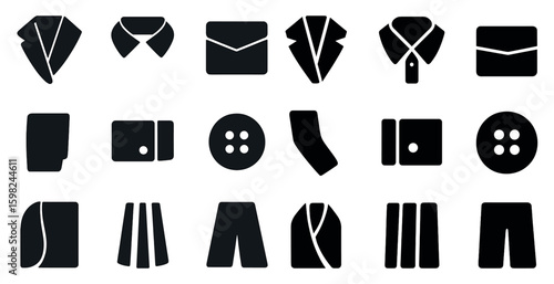 Clothing and fashion silhouette icons set - apparel, garments, style symbols