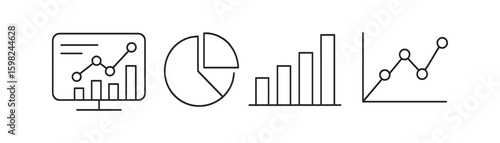Data analytics line icon set. charts, graphs, statistics, visuals for reports