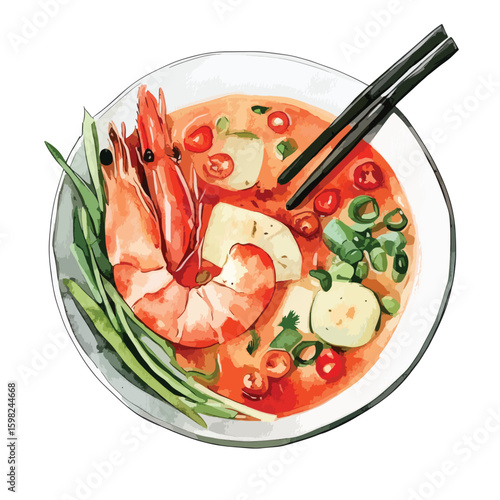 watercolor illustration of Tom Yum clipart isolated