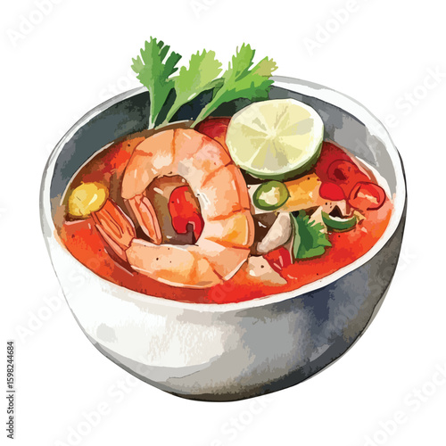 watercolor illustration of Tom Yum clipart isolated