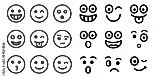 Emoji and smile linear icons set – outline, facial expressions, emotive symbols