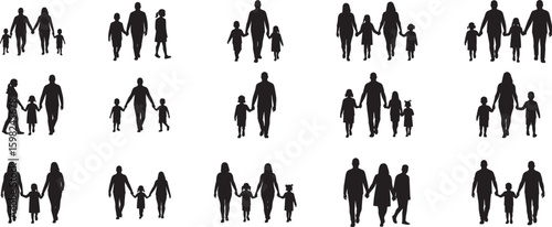 Family silhouette vector art illustration parents children together love happiness graphic design clipart stock