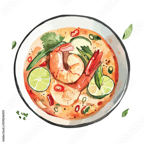 watercolor illustration of Tom Yum clipart isolated