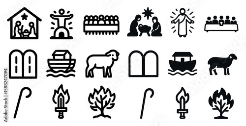 Christianity filled icons set – solid, religious, faith symbols for worship
