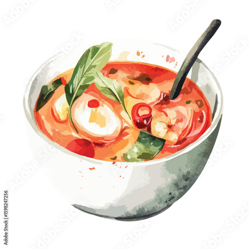 watercolor illustration of Tom Yum clipart isolated