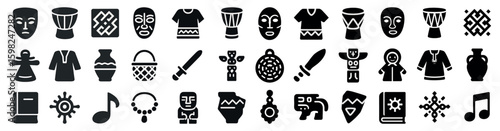 African culture solid icons set – filled, traditional, ethnic design symbols