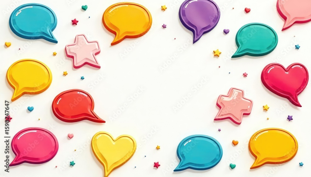 Seamless pattern of colorful speech bubbles on white background, repeat, clean, cute Seamless pattern of colorful speech bubbles on white background, repeat, clean, cute