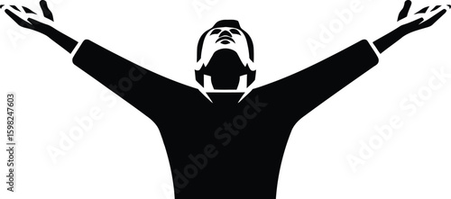 Man Silhouette with Raised Arms Vector | Victory Praise Worship Icon.