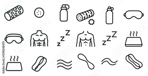 Fitness and relaxation line icons set – outline, gym, wellness, workout symbols