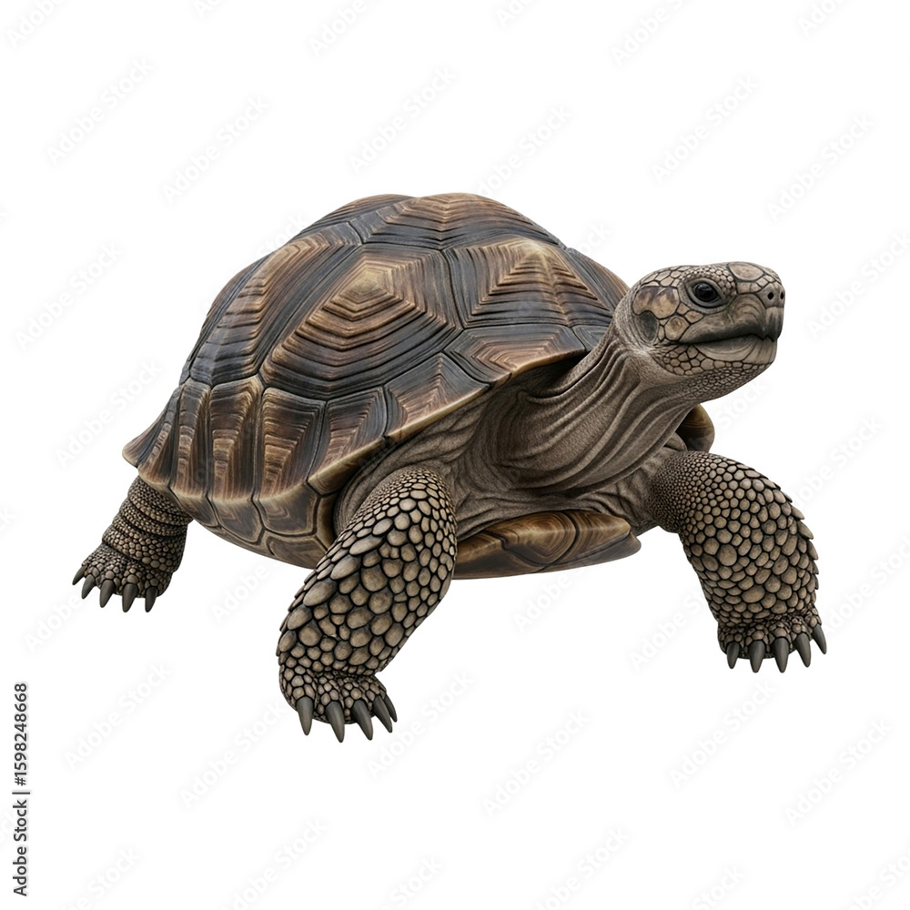 Obraz premium Realistic tortoise walking with detailed shell and limbs side view 3D render for wildlife education zoology biology or nature concept with textured body and lifelike modeling 
