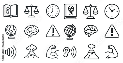 Law and education outline icons set – legal, academic, study symbols