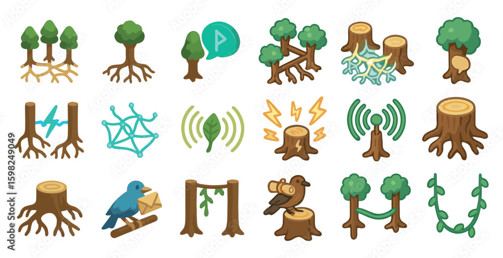 Fototapeta premium Nature and environment icons set – filled, 3d, eco and sustainability symbols