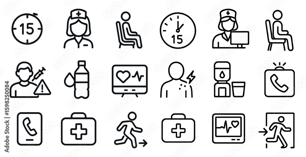 Fototapeta premium Healthcare and medical outline icons set – linear, silhouette, health symbols