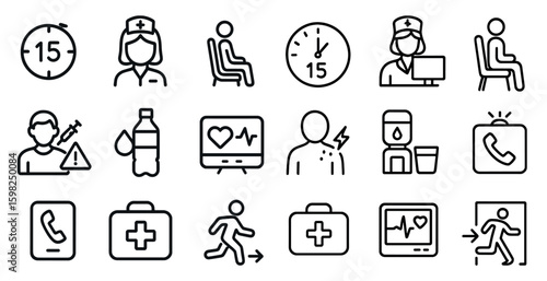 Healthcare and medical outline icons set – linear, silhouette, health symbols