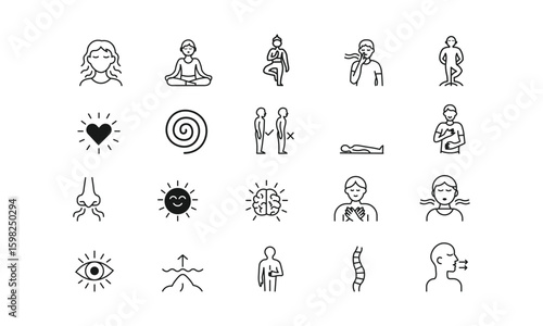 Personal Growth and Wellness Breathwork and Somatic Icons Set