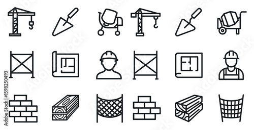 Construction and building line icons set – outline, architecture, structural tools